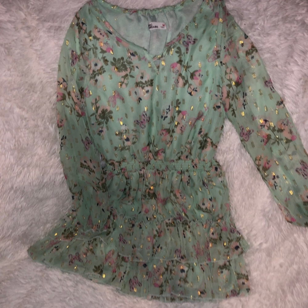 Turquoise long sleeve floral dress